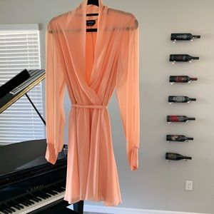 Peach Wrap Surplice Dress